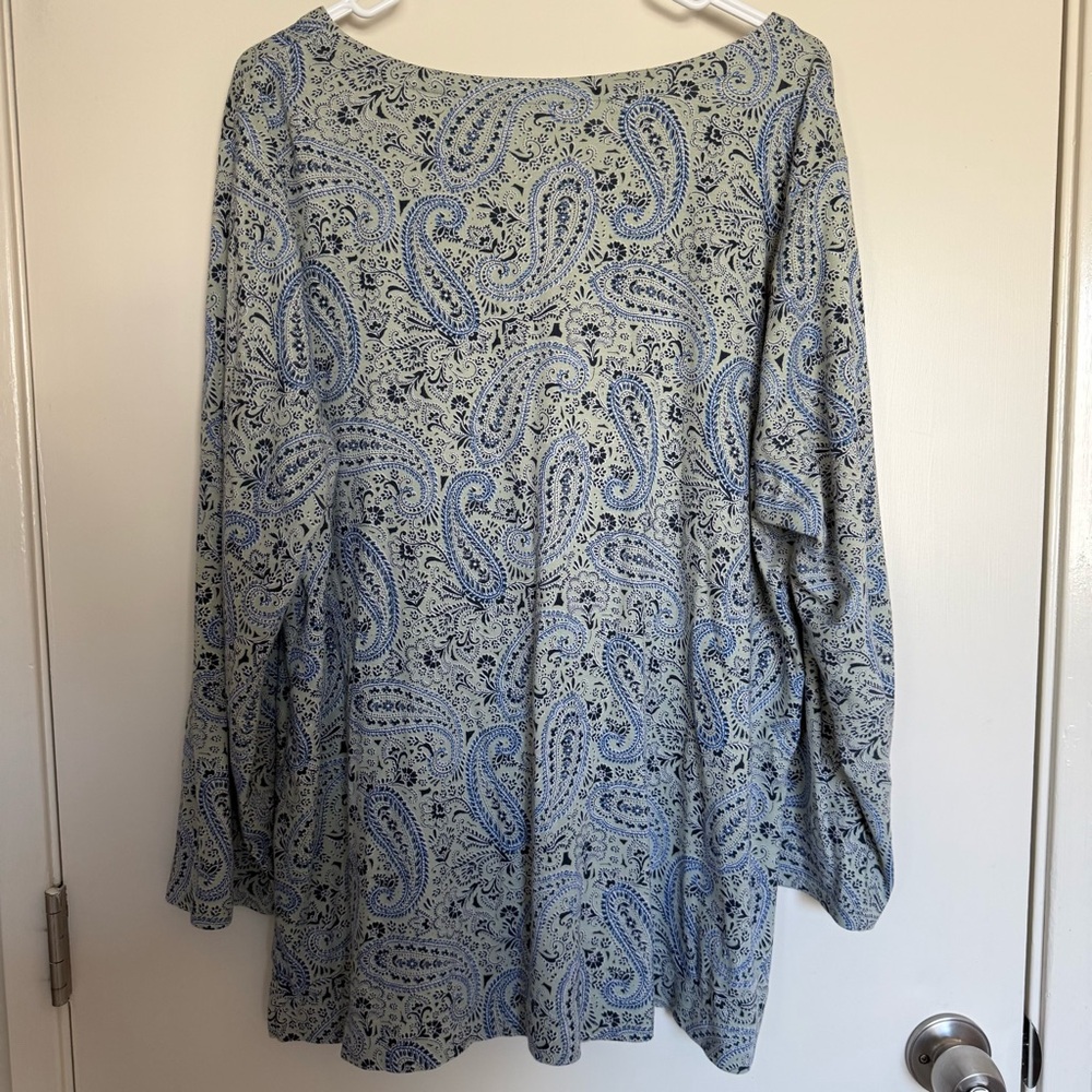 J Jill Simply Supima Cotton Paisley V Neck Tunic Women XL Long Sleeve Side Slit - Picture 10 of 10